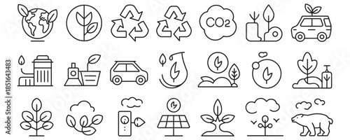 Eco friendly icons for sustainable living and green technology