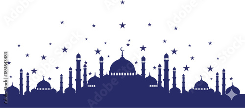 ANight Mosque Silhouette Vector with Crescent Moon and Stars for Ramadan or Eid Islamic Celebrationdobe Illustrator Artwork