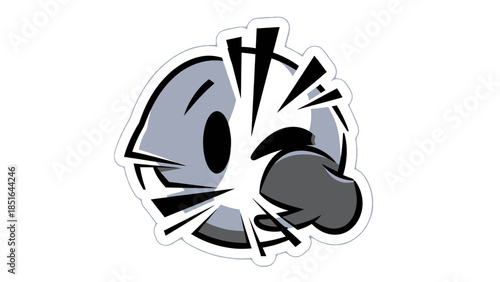 Cartoon character getting punched in the face with a boxing glove.