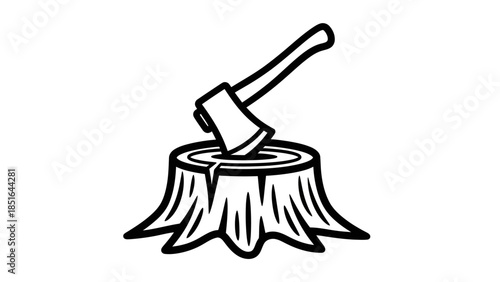 Axe stuck in a tree stump illustration.