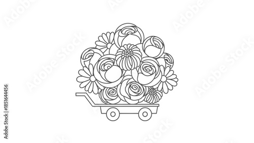 Floral Cart Outline Drawing.