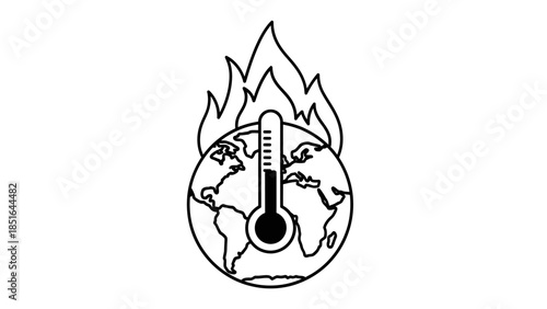 Global warming thermometer on fire planet earth illustration.
