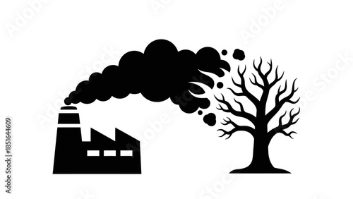 Industrial pollution damaging a dead tree symbol of environmental destruction.