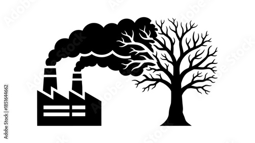 Industrial pollution harming nature and environment concept.