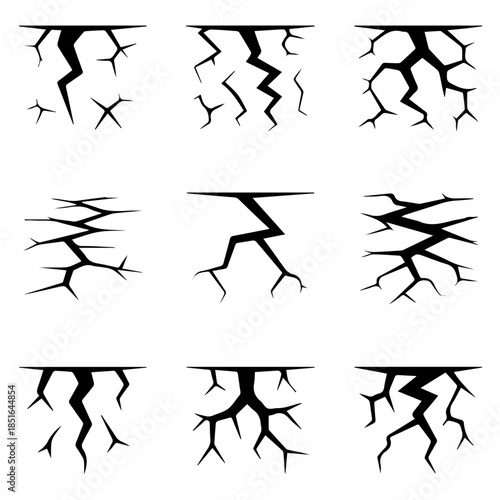Ground cracks vector icon set, Ground cracks icon set