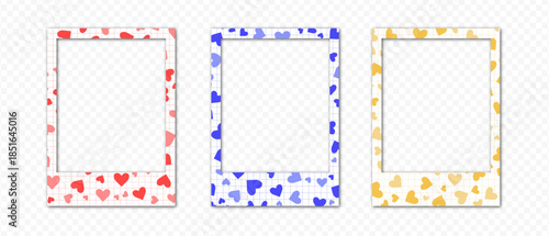 Heart Pattern Photo Frame Set Cute Love Border Collection Isolated on Transparent Background Vector