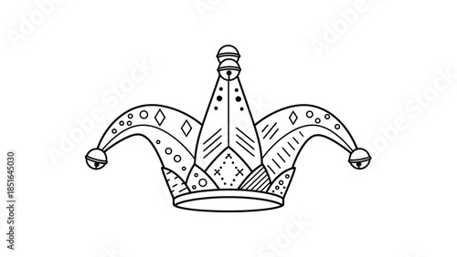 Jester Hat Drawing With Decorative Elements.