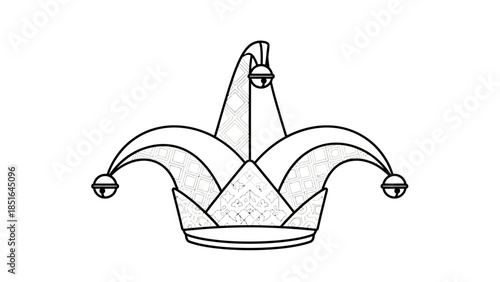Jester Hat With Bells Outline Drawing.
