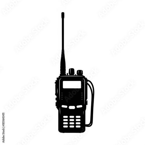 Black silhouette of a handheld radio transceiver with antenna