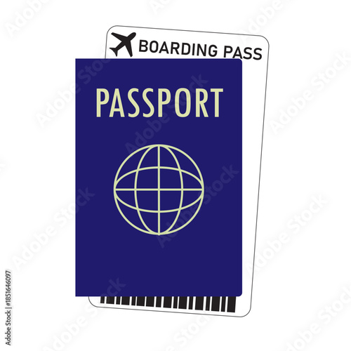 Passport and boarding pass illustration for traveling theme element.
