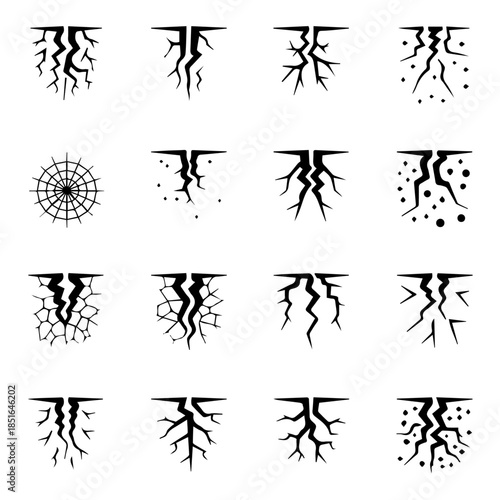 Ground cracks vector icon set, Ground cracks icon set