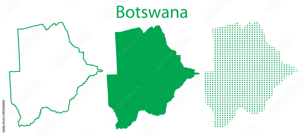 Fototapeta premium Botswana Map Vector Set, Southern Africa Outline Silhouette Dotted Green Shapes, Botswana Country Infographic Template, Editable EPS Botswana Geography