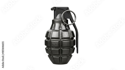 Black hand grenade isolated PNG on transparent background, explosive weapon for military and war themes