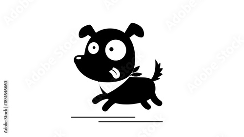 Funny cartoon dog running with tongue out, flat illustration
