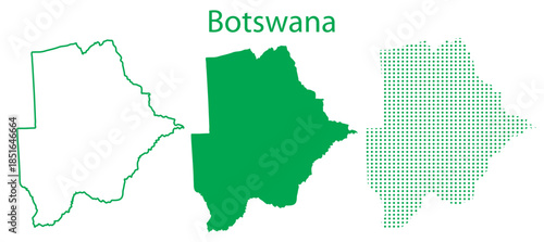 Botswana Map Vector Set, Southern Africa Outline Silhouette Dotted Green Shapes, Botswana Country Infographic Template, Editable EPS Botswana Geography