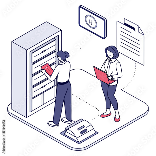 Two people working with data storage and digital information management.