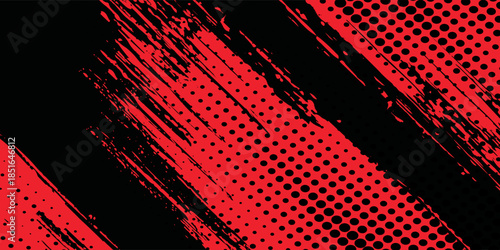 Grunge texture effect background. Distressed rough dark abstract textured. Black isolated on red. Graphic design element vintage style  sport arts