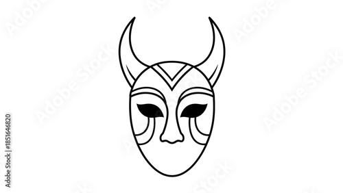 Tribal Mask with Horns and Intricate Markings.
