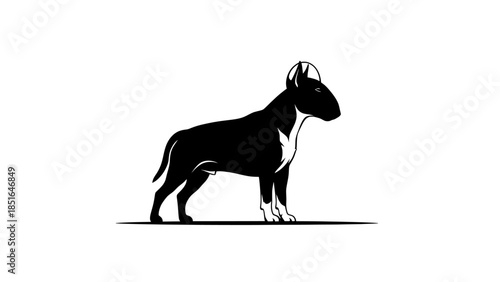 Black silhouette of a Bull Terrier dog standing, clean vector