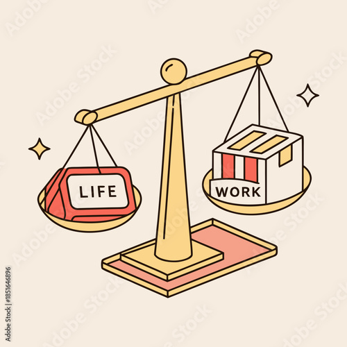 Worklife balance concept with scales showing equilibrium between personal life and professional career.