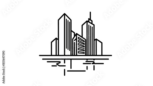 Modern City Skyline with Tall Buildings and Reflections.