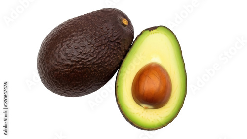 Fotografía Ripe brown avocado and a half with pit isolated PNG, healthy fruit on transparen