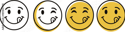 A series of smiley faces with winking expressions and tongues out