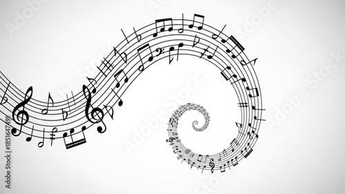 Musical Notes Swirling in Spiral on White Background Vector Illustration