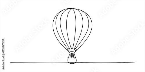 Minimalist continuous line drawing of a hot air balloon with basket for travel Vector, illustration