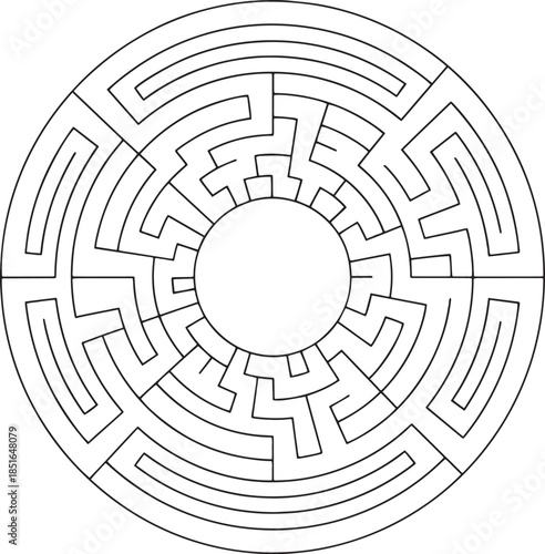 Intricate circular maze design with central void