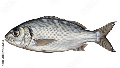 Silver surfperch isolated PNG on transparent background, detailed fish with scales and fins for marine life and seafood concepts