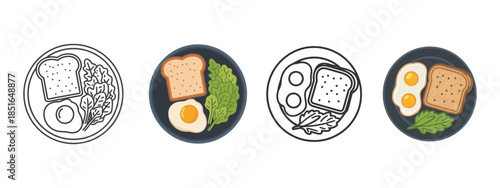 Illustrated Breakfast Meals with Bread and Eggs