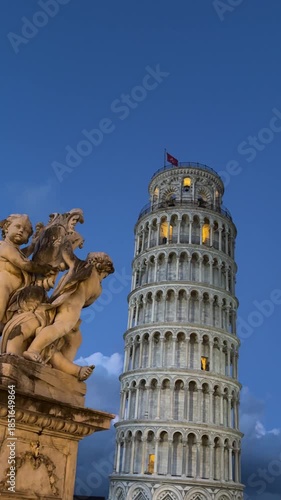Tower of Pisa in the evening, vertical video.