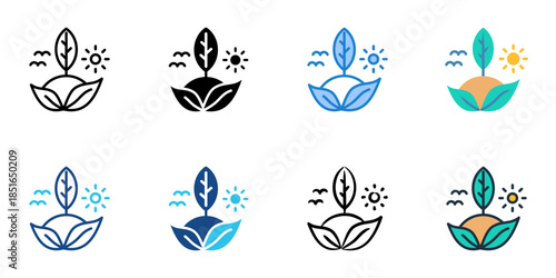 Nature icons set multiple style collection. 
