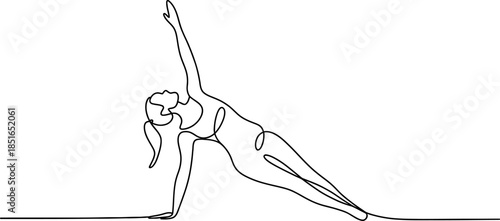 Single line drawing of a woman performing a yoga pose Vector, illustration
