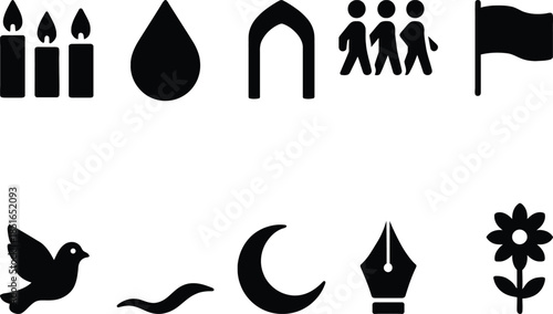 Symbolic Icon Set – Religion, Peace, Community & Nature Black Vector Symbols