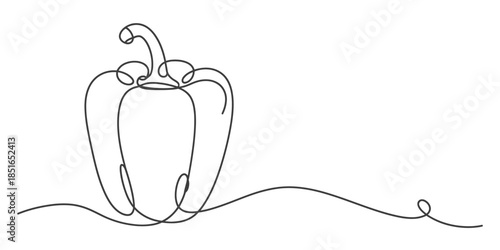 Single line drawing of a bell pepper on a white background Vector, illustration