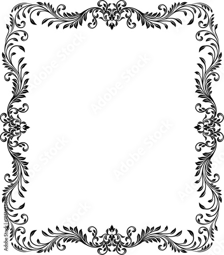 A filigree heraldic crest motif floral pattern border frame. Original design in a vintage style.