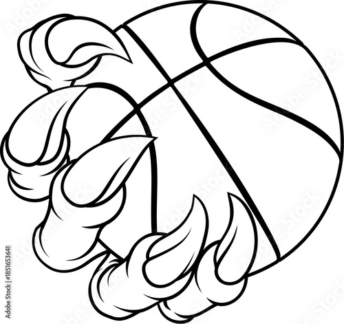A basketball claw sports illustration of an eagle or animal monster hand holding ball