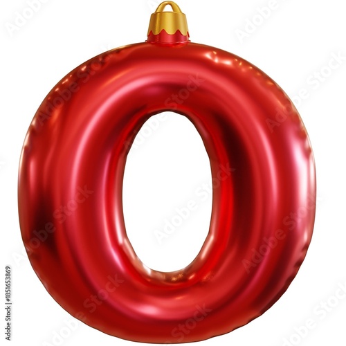 Large shiny red Christmas ornament in the shape of zero