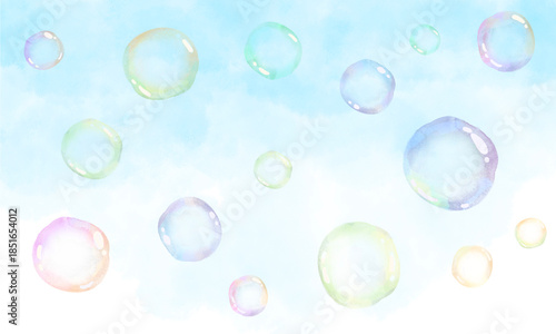 シャボン玉と空の背景イラスト