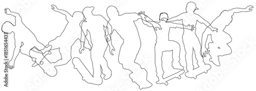 Skateboarders skateboarding on skate boards silhouette people set. Active sports people healthy players fitness silhouettes concept.