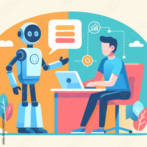 vector of robot assistant helping human