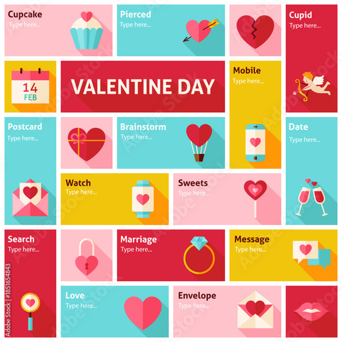 Valentine's Day Icon: A vibrant compilation of Valentine's Day icons, each conveying the essence of love, romance, and celebration, perfect for expressing heartfelt sentiments.