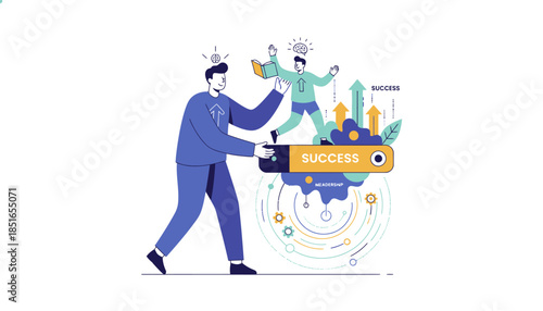 Mentorship and Success Development Concept Illustration on White Background