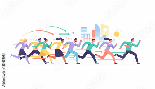 Competitive Business Professionals Running Fast in the Corporate Race