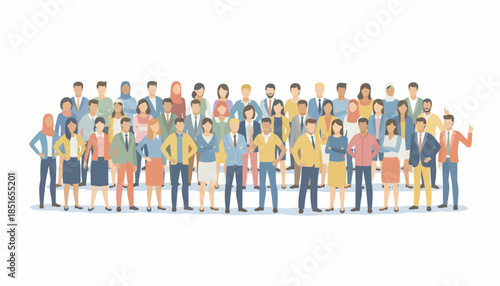 Diverse Crowd of Professionals Standing Together on White Background