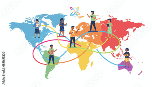 Global Business Network Connecting Diverse Teams Across the World Map