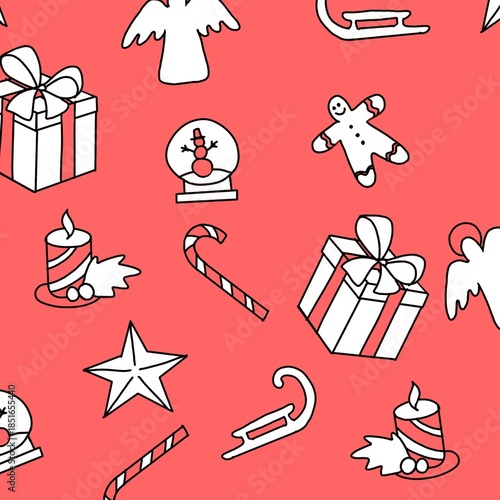 Festive holiday icons on red background for Christmas decoration