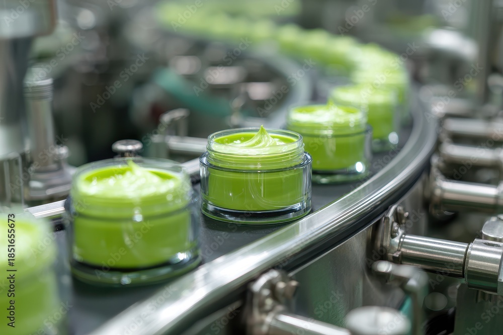 custom made wallpaper toronto digitalProduction line of green cream jars in a factory during daytime